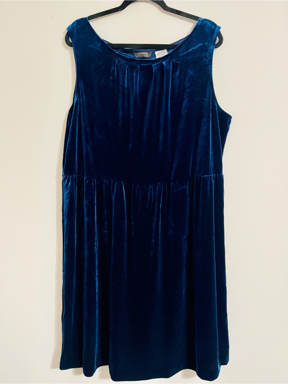Vintage 90s Blue Velvet Babydoll Mini Party Dress 2XL Stretchy Whimsigoth Grunge